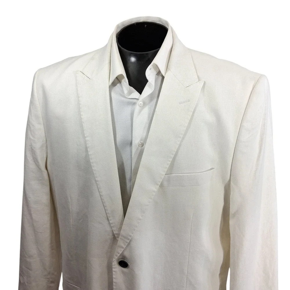 Irvine Park Blazer Mens 50R White Classic Linen Two Button Peak Lapel Sport Coat